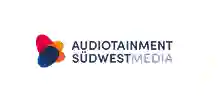 Modernes Logo von Audiotainment SüdWestMedia mit bunten, dynamischen Formen für innovative Medielösungen.