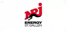 Familiäre Energieversorgung, NRJ Energy St. Gallen Logo, modernes Logo mit schwarzem Schriftzug und rotem Akzent für lokale Energie- und Radioangebote, Markenidentität und Regionalität.