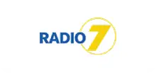 Hochwertiges Logo von RADIO 7 mit klarer Beschriftung und gelbem Element, ideal für Radio- und Medieninhalte.