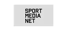 Sports Media Netz Logo, schwarz-weißes Design für Sportmedien und digitales Marketing, Plattform für Sportinhalte und Medienmanagement.