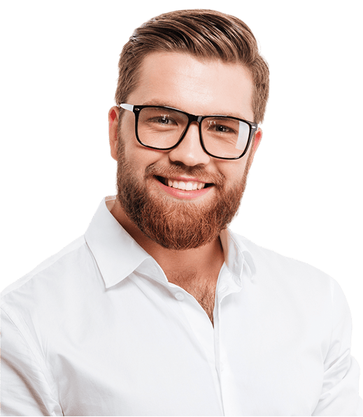 Lächelnder Mann mit Brille in formeller Kleidung, professionell und freundlich, ideal für Business- oder Teamfotos.