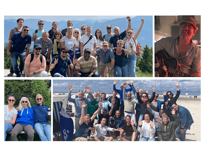 Familien- und Gruppenfoto auf Ausflügen, Team-Events, im Freien und am Strand, glückliche Menschen, gemeinsames Erlebnis, Reisen, Teambuilding, Sommer, Natur.